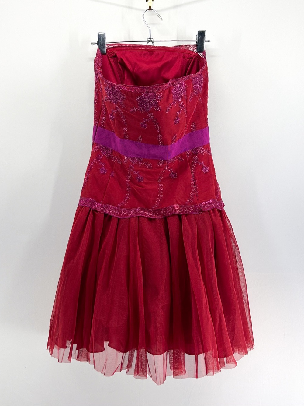 Pearl Georgina Chapman by Marchesa Red Lace Tulle Strapless Mini Dress Size 4 - Picture 6 of 7